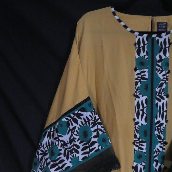 LULUSAR | xl - extra large | Vibrant Yellow and Green Patterned Kaftan - Picture 3 of 16